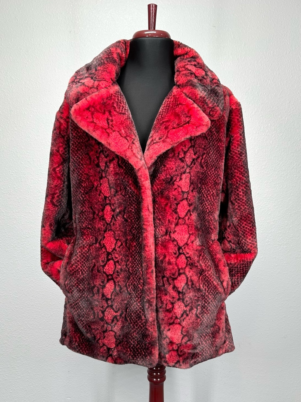 With the Girls by Avec Les Filles Red & Black Python-Print Faux Fur Jacket
